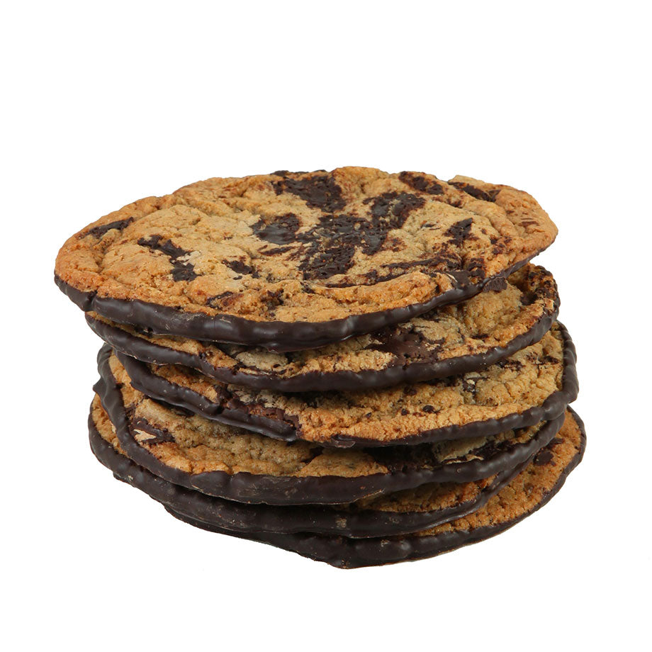 Close up of Chocolate Chip Cookie with Chocolate Coated Bottoms-6 in a box by Jacques Torres